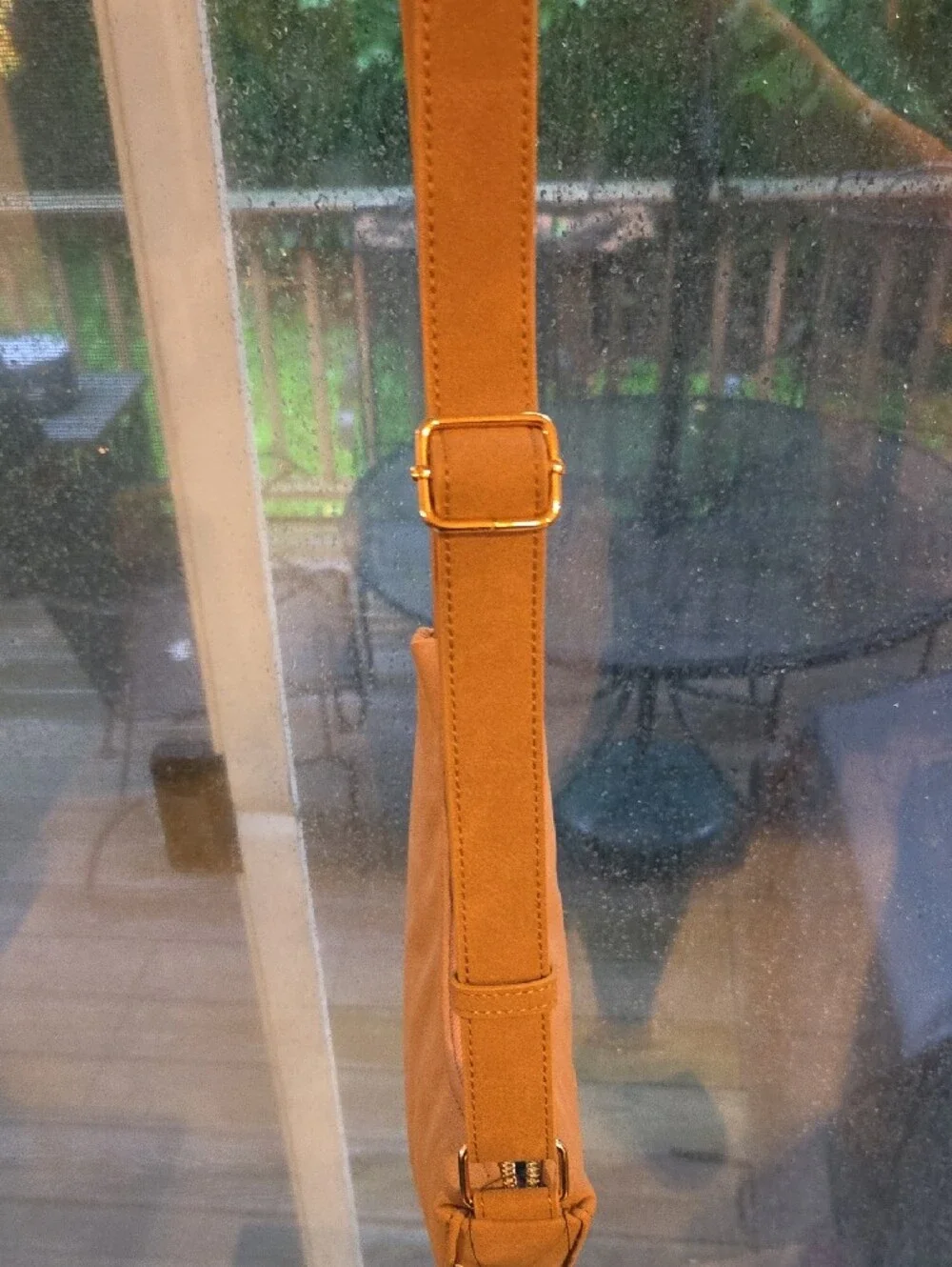 Girls Tan Crescent Crossbody Bag With Gold Stars